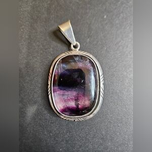 Large Charles Albery Signed Sterling Silver And Florite Stone Pendant